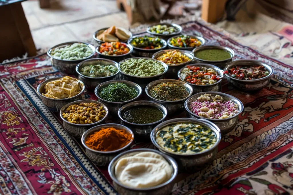 Alt Text: "Afghan spices including cumin, cardamom, and saffron" Alt Text: "Traditional Afghan dish Kabuli Pulao with saffron and spices" Alt Text: "Spice blend preparation for Afghan cooking"