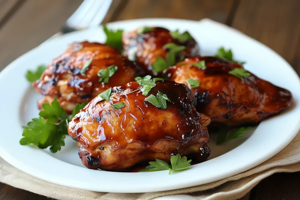 "Grilled Honey Bourbon Barbecue Chicken with glaze."