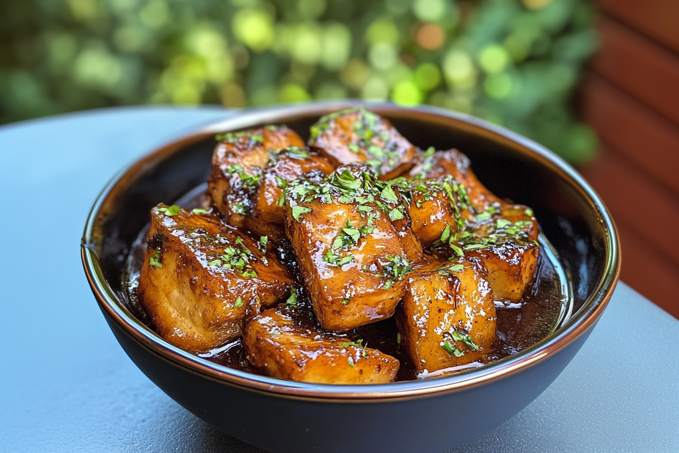 Honey bourbon sauce ingredients on a table Glazed ribs with honey bourbon sauce Step-by-step process of making honey bourbon sauce Final dish with honey bourbon glaze