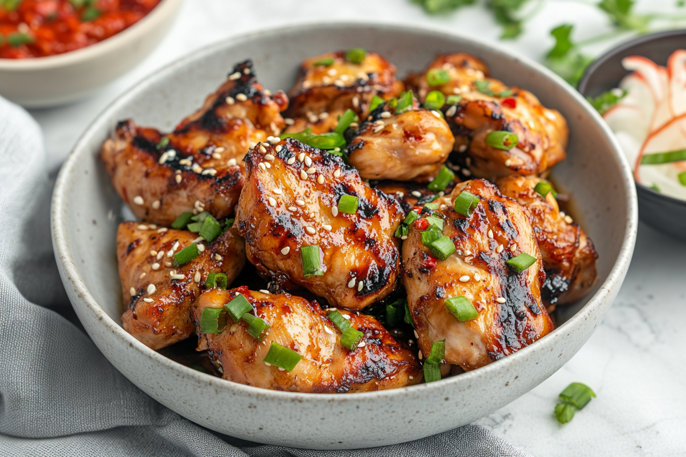 Bibbop chicken marinade with soy sauce, sesame oil, and ginger