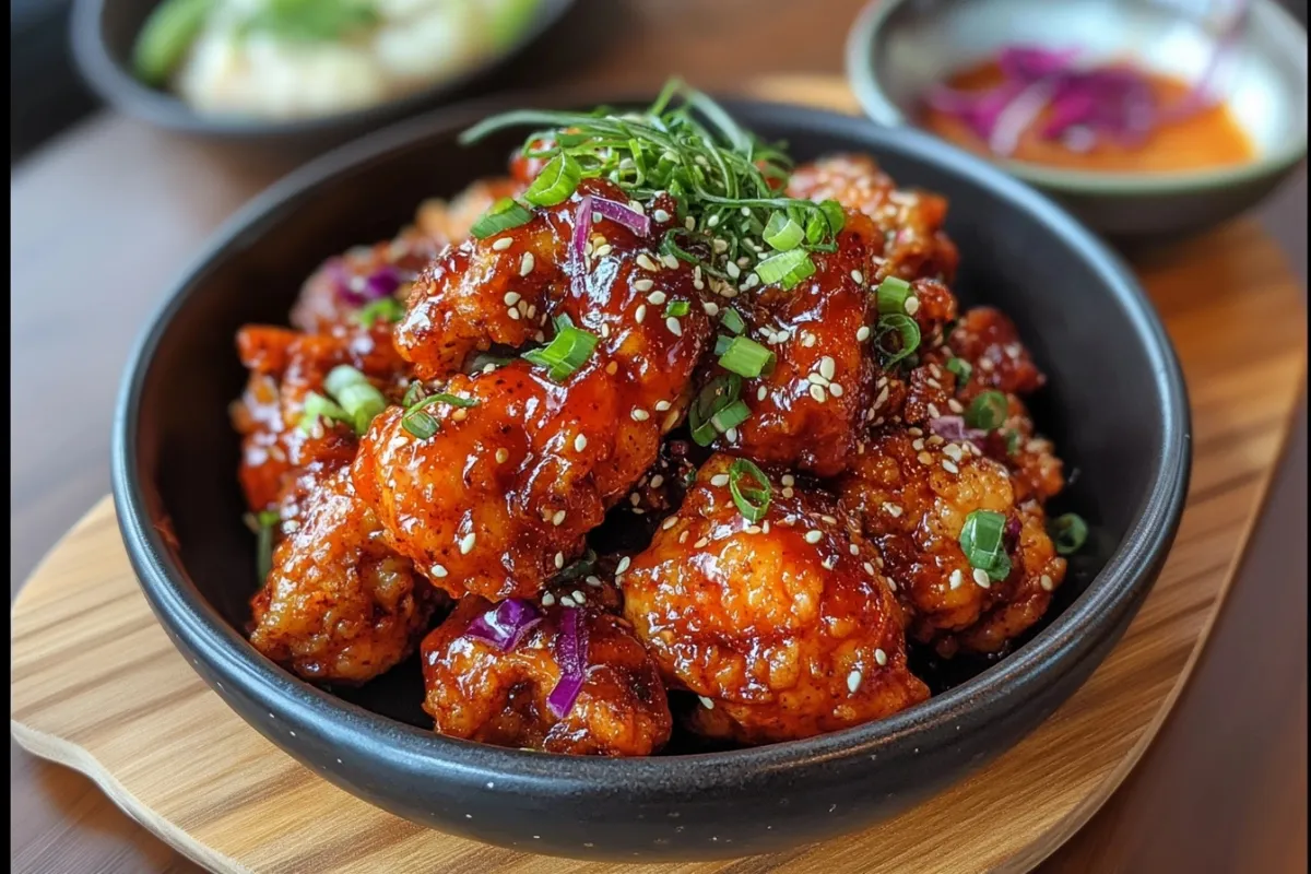 Bibibop Spicy Chicken served with purple rice, fresh vegetables, and Gochujang