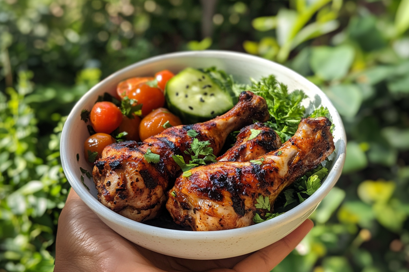 Bibibop chicken marinade recipe served with rice and vegetables